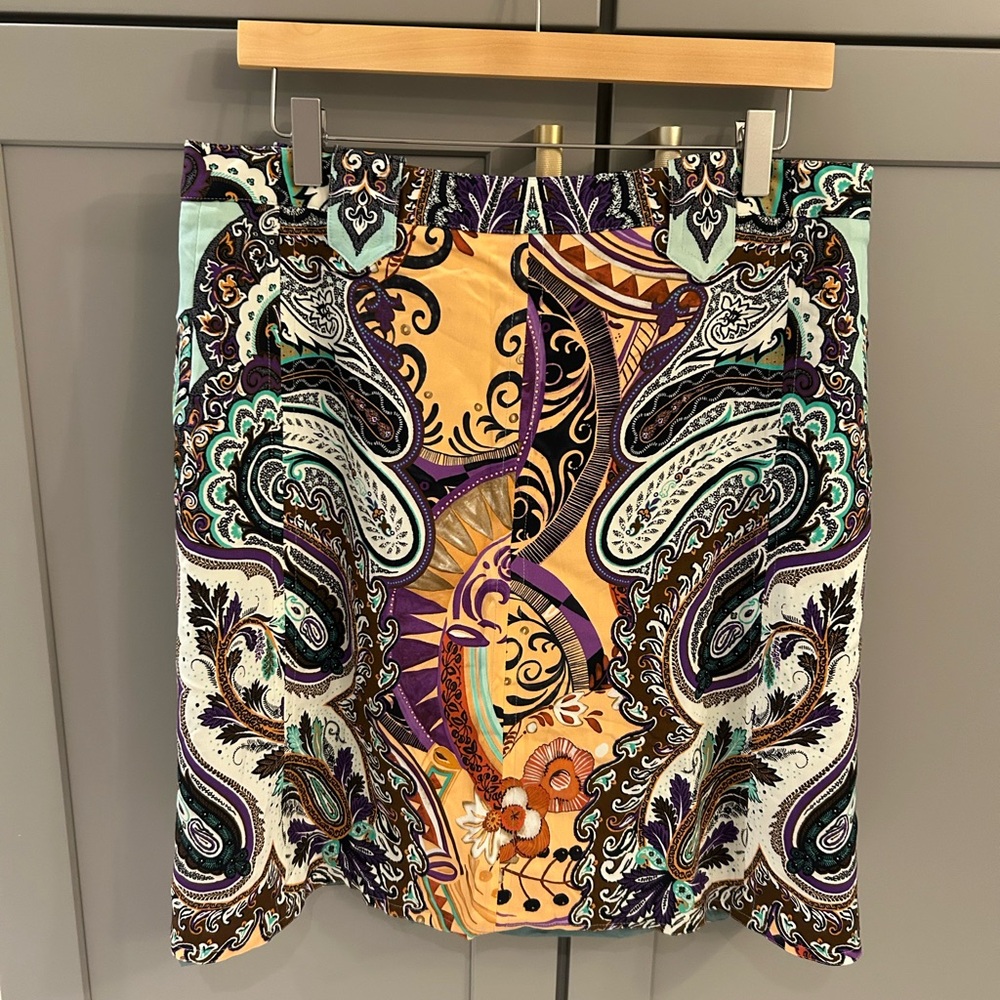 🩵 Etro A-Line Skirt with Paisley Design - Mint and Purple - Picture 3 of 7
